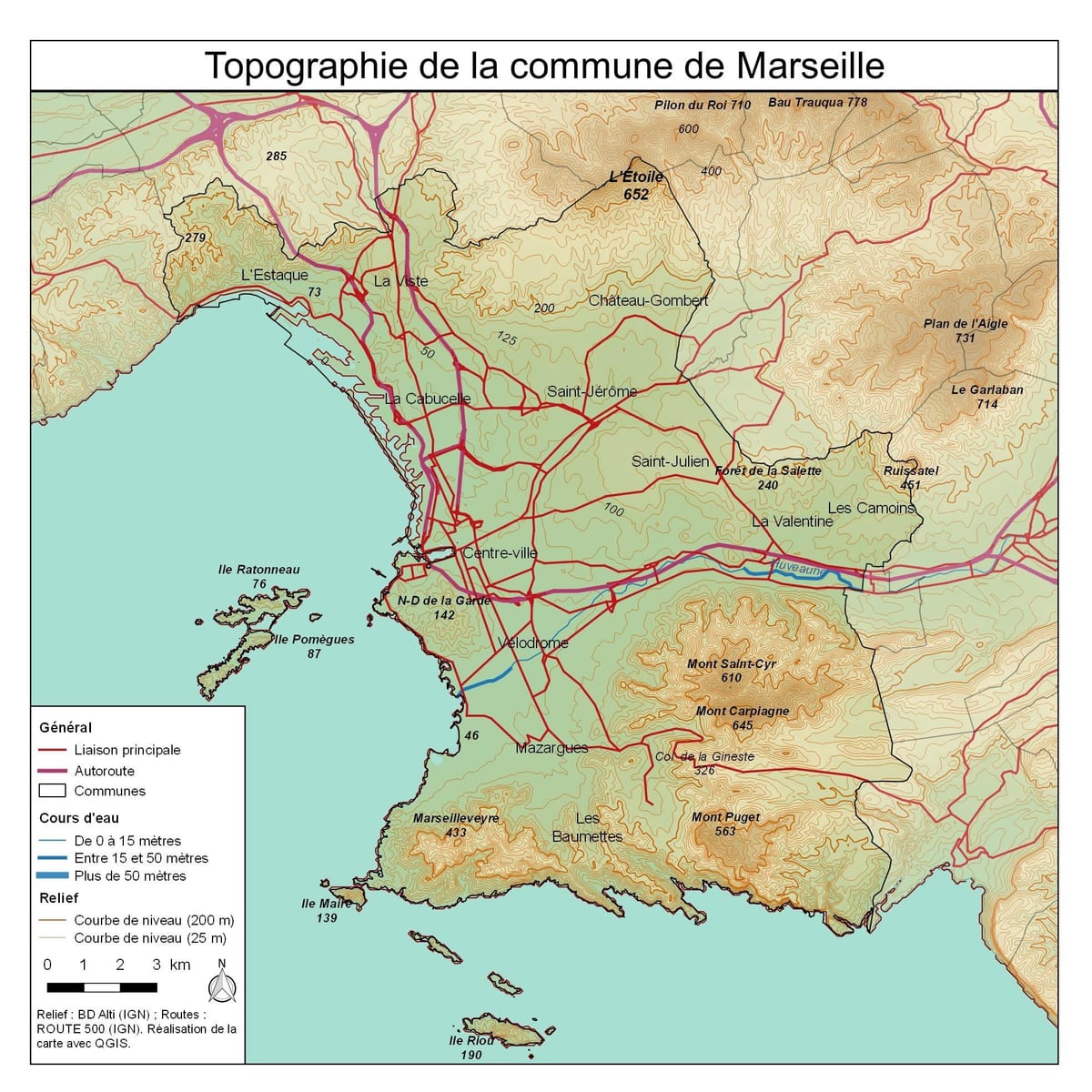 topographic ramani ya Marseille