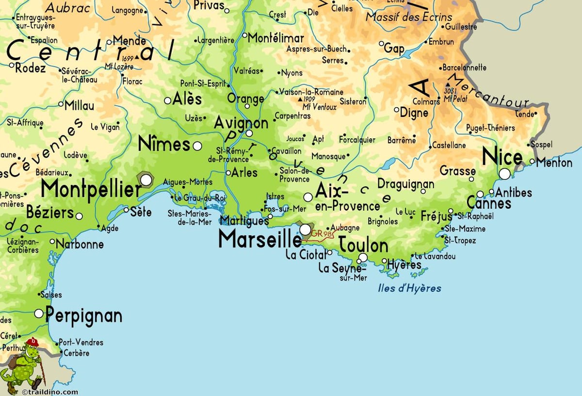 ramani ya Marseille na eneo la jirani