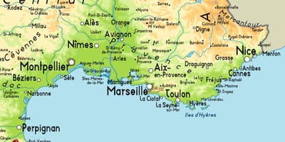 Ramani ya Marseille na eneo la jirani